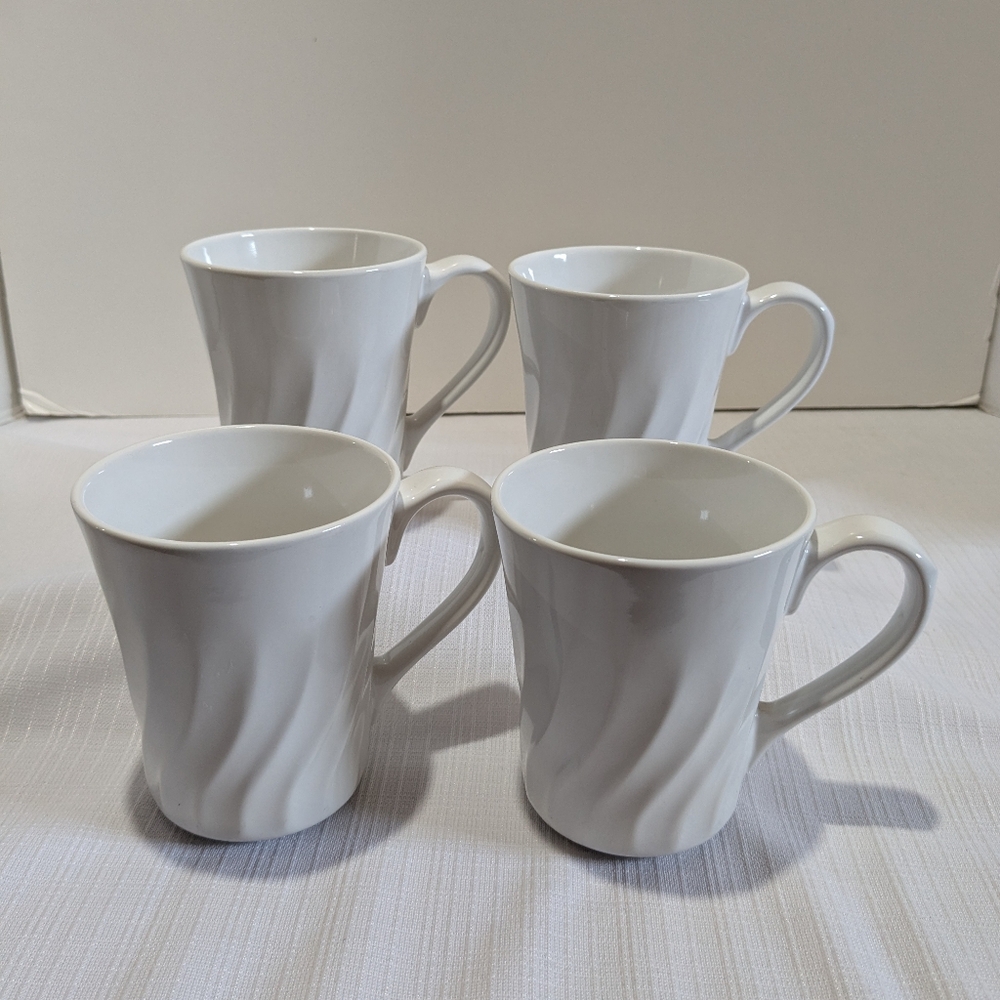 Corelle Coordinates White Swirl Mugs Set Of 4 Stoneware